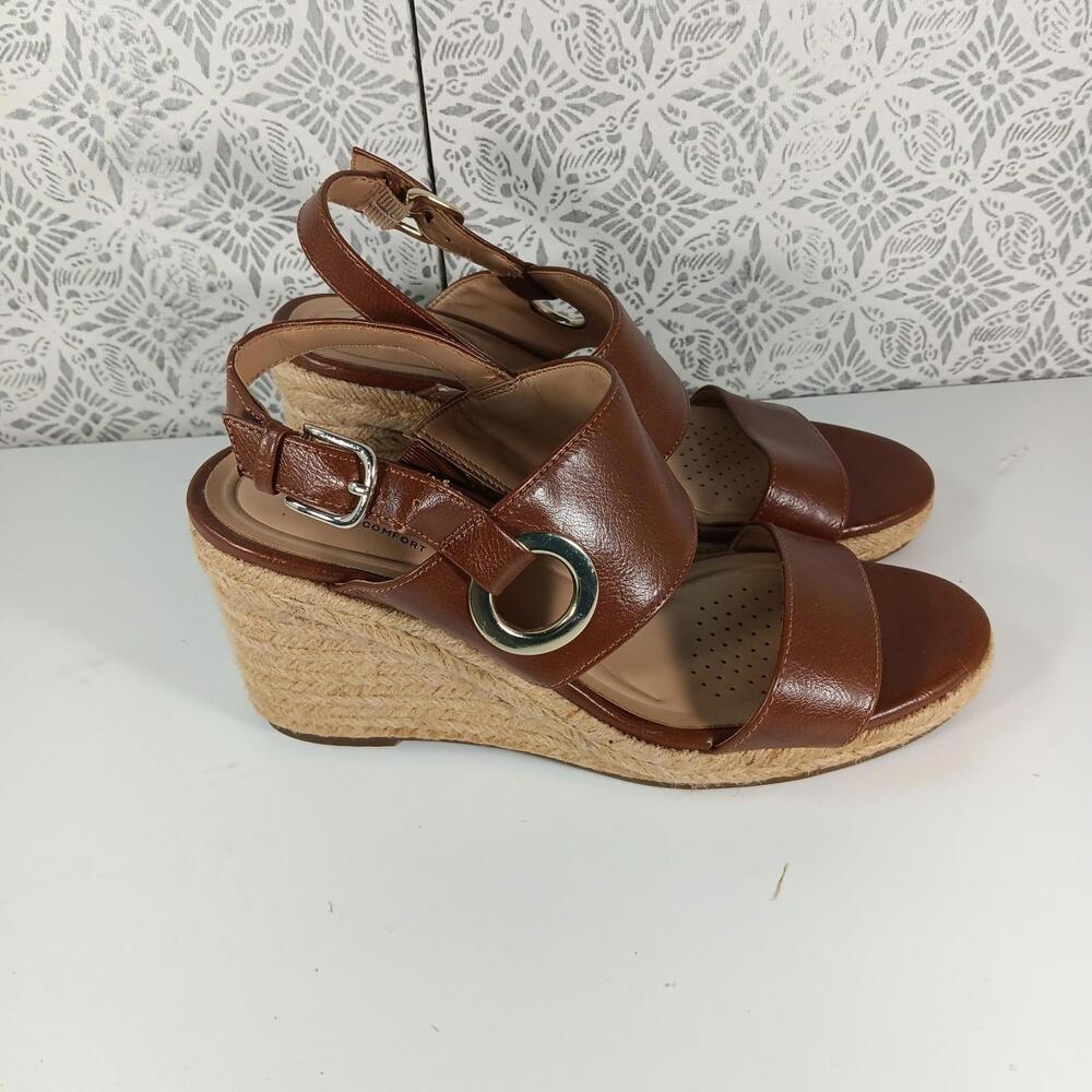 Abella Shoes True Comfort Brown Leather  Wedge 4" Sandals Size 8